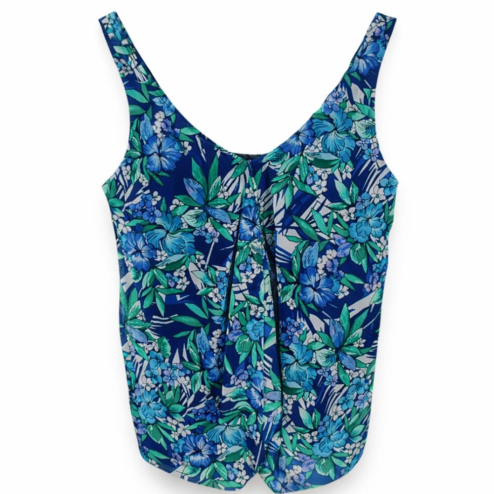 Fit 4 U Floral Mesh Tankini Top Tummy Control Blue Size 16 New